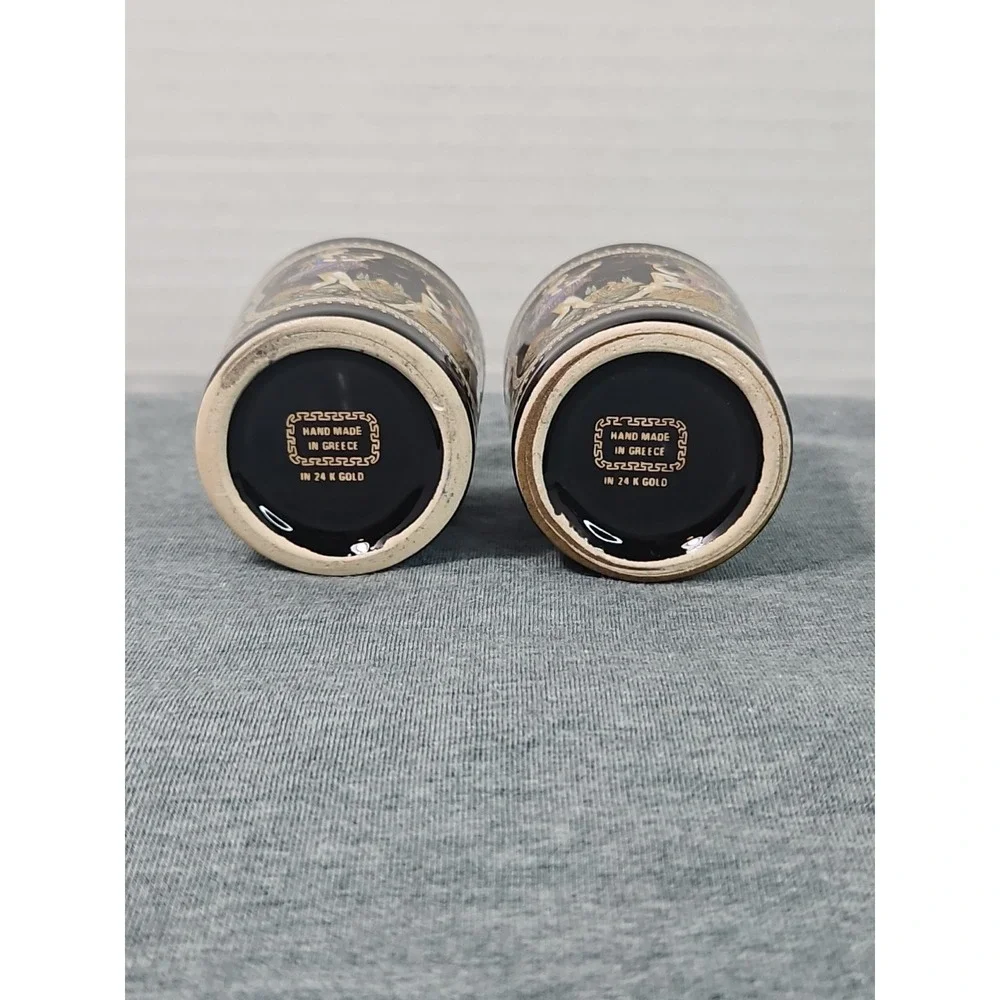 Vintage Greece Shot Glasses Black 24k Gold Set Of 2‎ Handmade